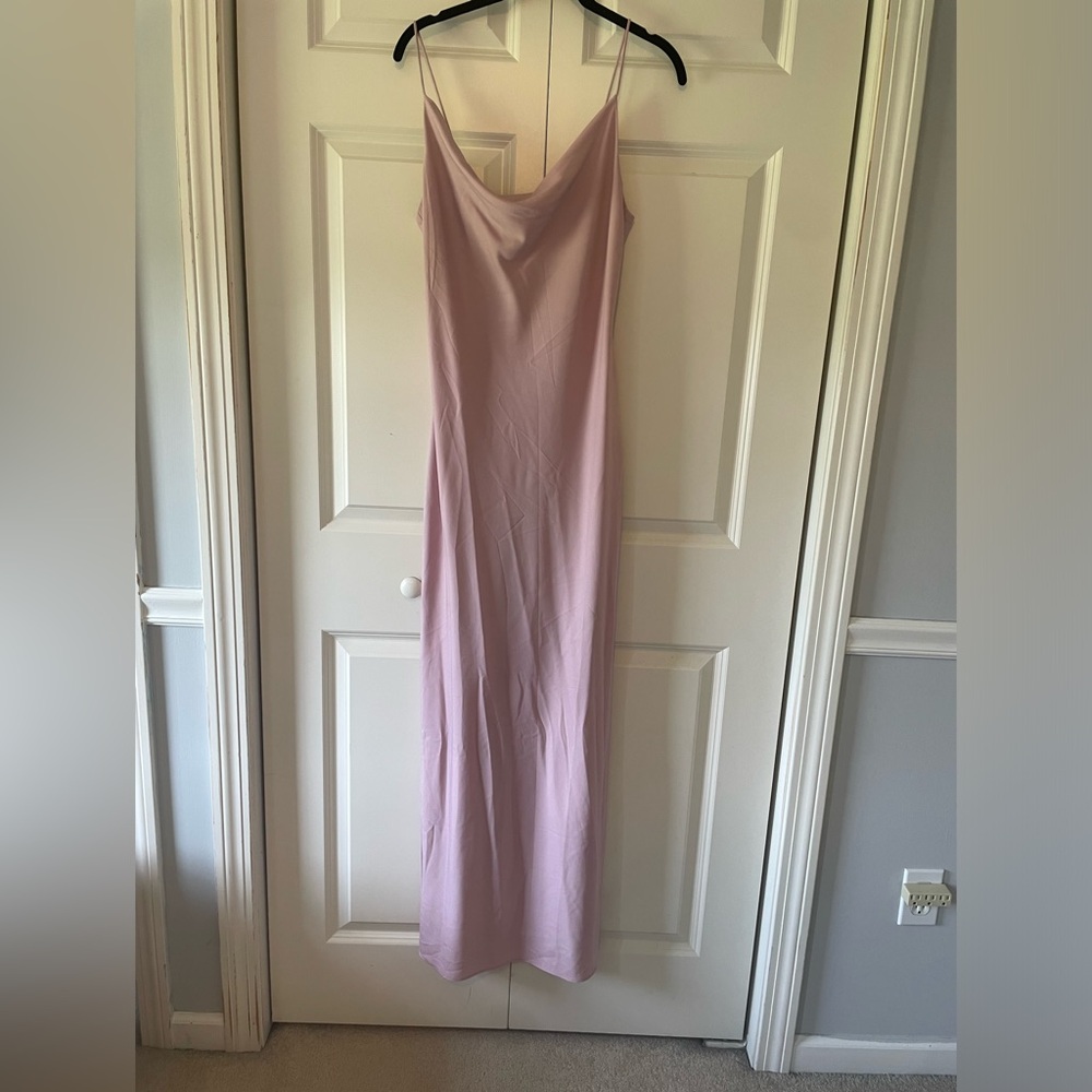 Pink floor length dress with cowl neck